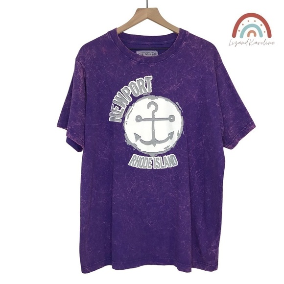 Newport Rhode Island Tie Dye Acid Wash Purple T-Shirt Anchor Graphic Top - Picture 1 of 9